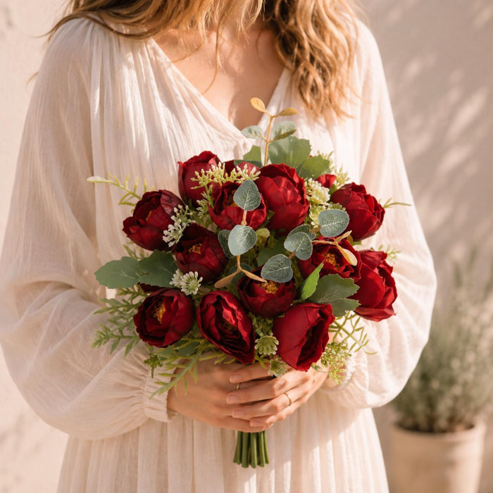 Bouquet Di Bocci per 14 36 Cm - Pezzi 6 - 22X36X22cm - Colore: Rosso - Bianchi Dino - Fiori Artificiali