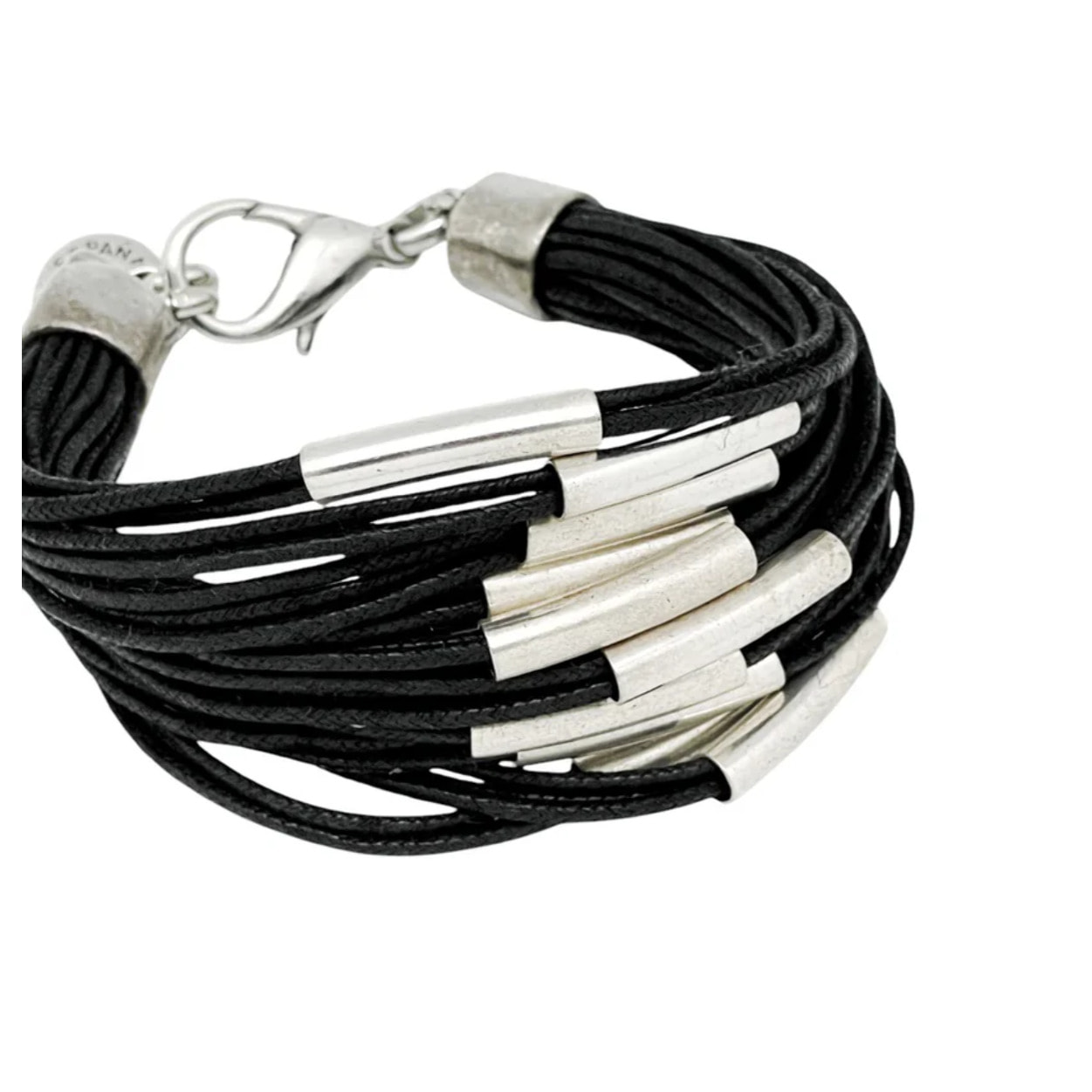 Pulsera Multitubo cordones en negro y plata chapado