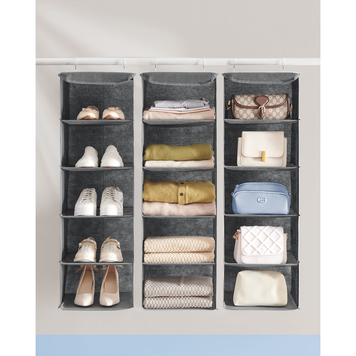 Organizer pensile grigio per armadio a 5 scomparti