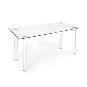 Mesa de comedor fija con sobre de cristal en blanco 140x80 cm Yuri Blanco