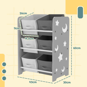 Estantería Infantil para Niños de +3 Años Estantería para Juguetes con 6 Cajas de Tela no Tejida Extraíbles Organizador de Juguetes para Dormitorio Guardería 43x30x60 cm Gris