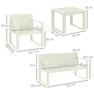 Conjunto de Jardín Exterior 5 Piezas Muebles Jardín Exterior con 2 Sillones 1 Sofá de 2 Plazas y 2 Mesas de Centro Diseño de Lamas Impermeable Anti-UV Blanco