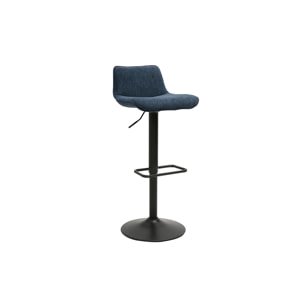 Tabourets de bar réglables pivotants 360° en tissu effet velours texturé bleu foncé et métal noir (lot de 2) BOOST