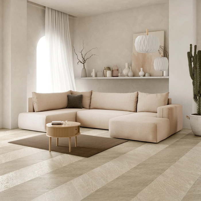 NALA - Canapé panoramique gauche 5 places en tissu beige