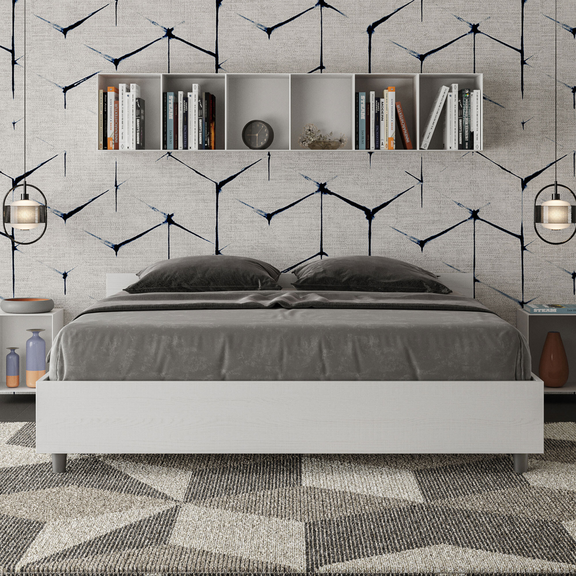 Letto senza rete 160x200 bianco frassino Nuamo