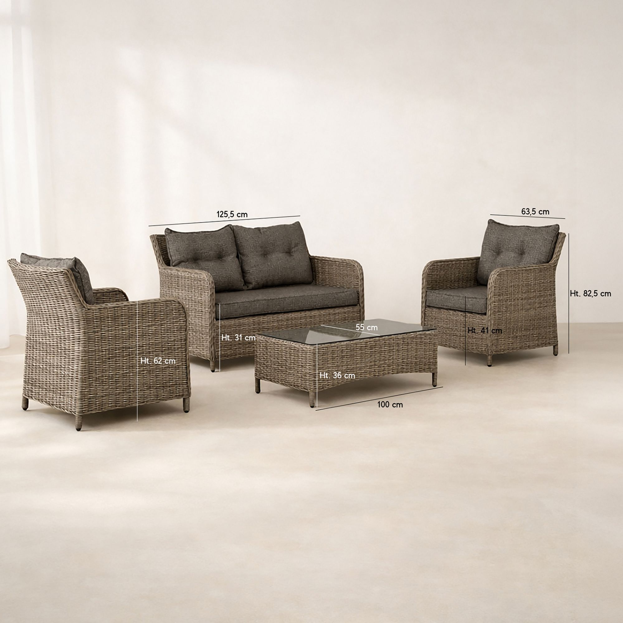 Salon de jardin en aluminium moka 4 places PORTO-FINO