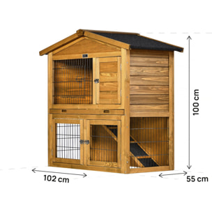 Clapier poulailler en bois "Noisette" - 102 x 55 x 100 cm - Marron