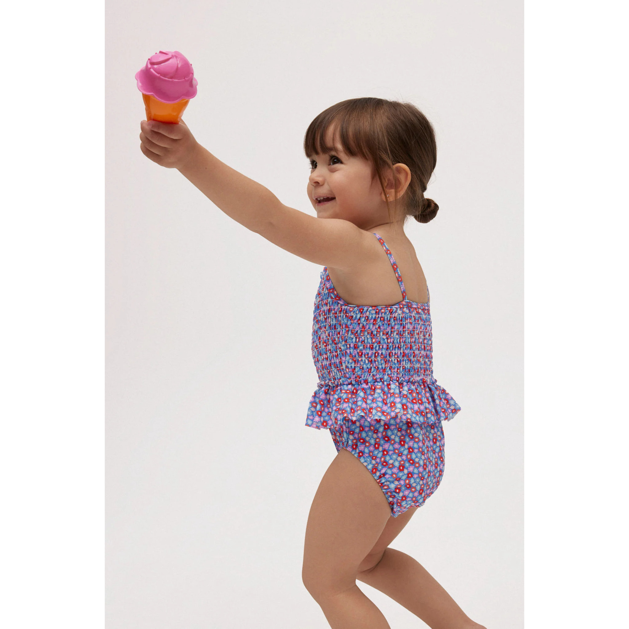 Costume da bagno bimba a nido d'ape con fiorellini