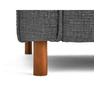 Jake - pouf en tissu velours relief - pieds en bois foncé - Gris Anthracite
