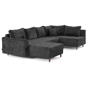Rune - canapé panoramique d'angle droit 7 places en velours texturé - Gris Anthracite