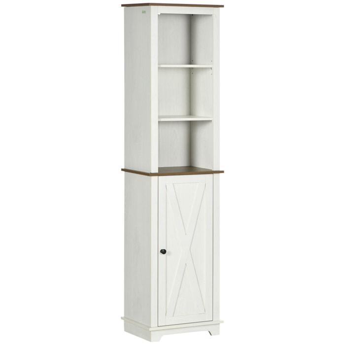 Armario Alto de Baño Mueble Columna de Baño Armario de Almacenamiento con 3 Compartimientos Puerta y Estante Ajustable 39,5x30x160 cm Blanco