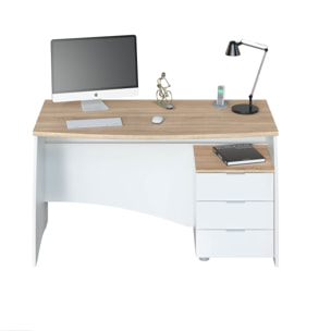 Scrivania con 3 Cassetti Bliss Scrittoio da Studio o Ufficio Mobile Desk da Soggiorno Sala da Pranzo 136 x 74 x 67 cm Colore Bianco e Rovere