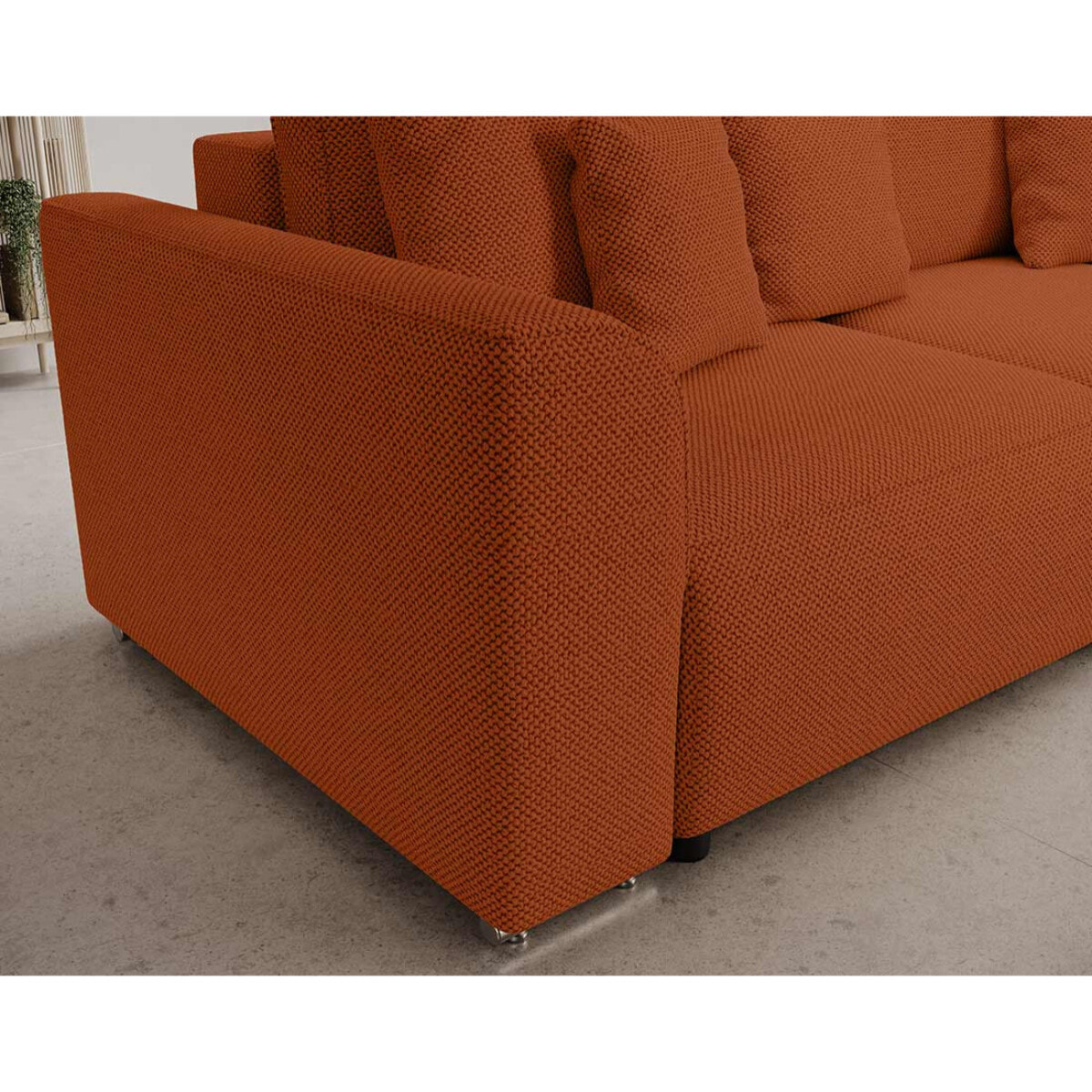 Gabriel - Canapé panoramique en U 7 places convertible avec coffre en tissu texturé - Rouge