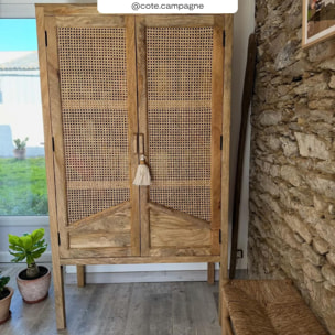 Armoire Tiki en cannage 2 portes en bois