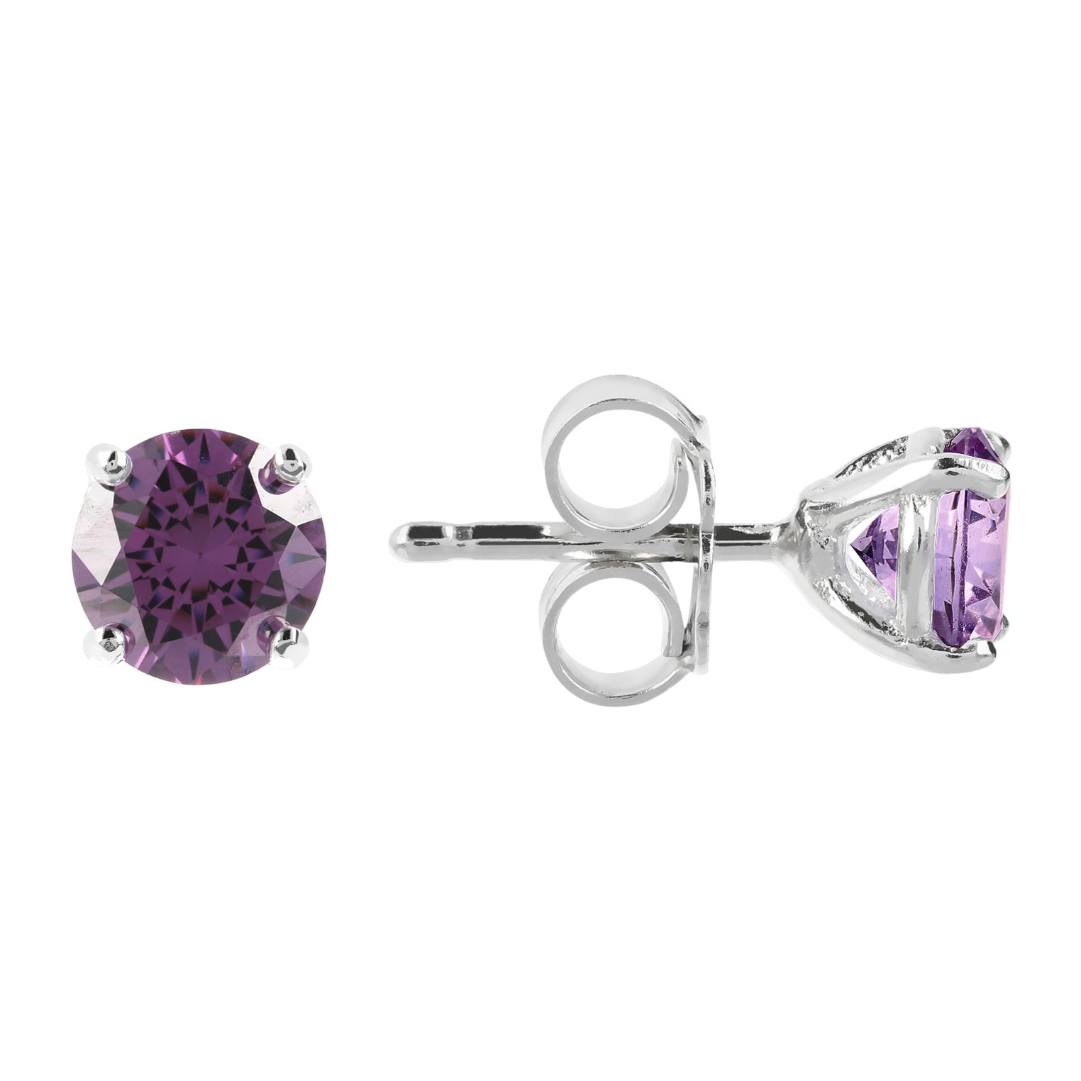 Orecchini Punto Luce con Cubic Zirconia Viola in Argento 925 placcato Platino