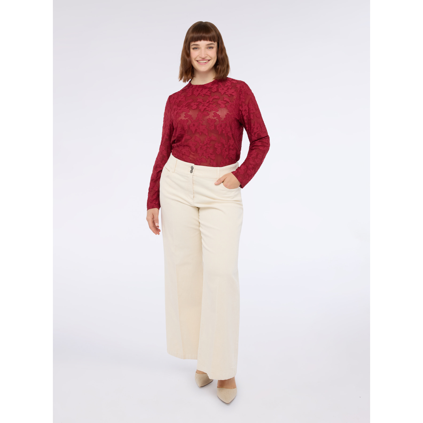 Fiorella Rubino - Camiseta de encaje con motivo floral - Rojo