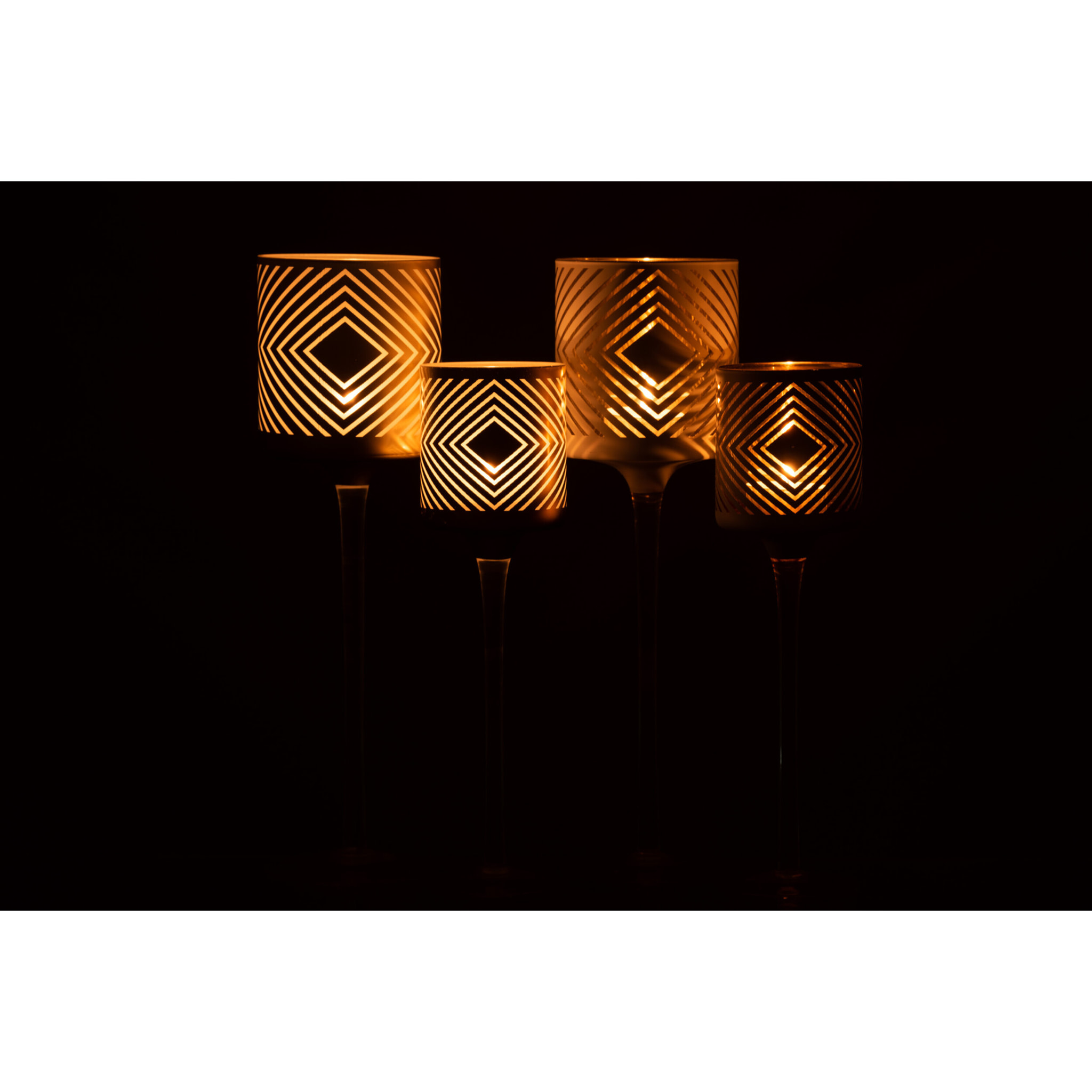 J-Line photophore Sur Pied Quadrillé - verre - blanc/or - large - 2 pcs