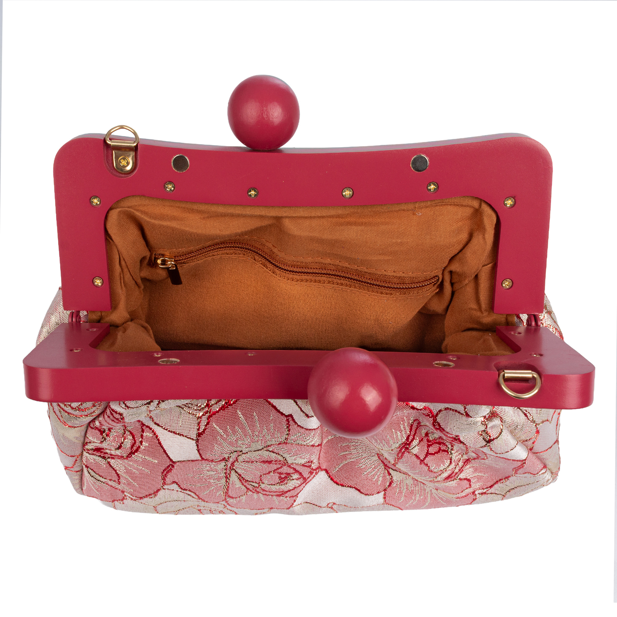 Bormida Bolso bandolera Mujer. Fabricado en madera y tela con diseños florales.