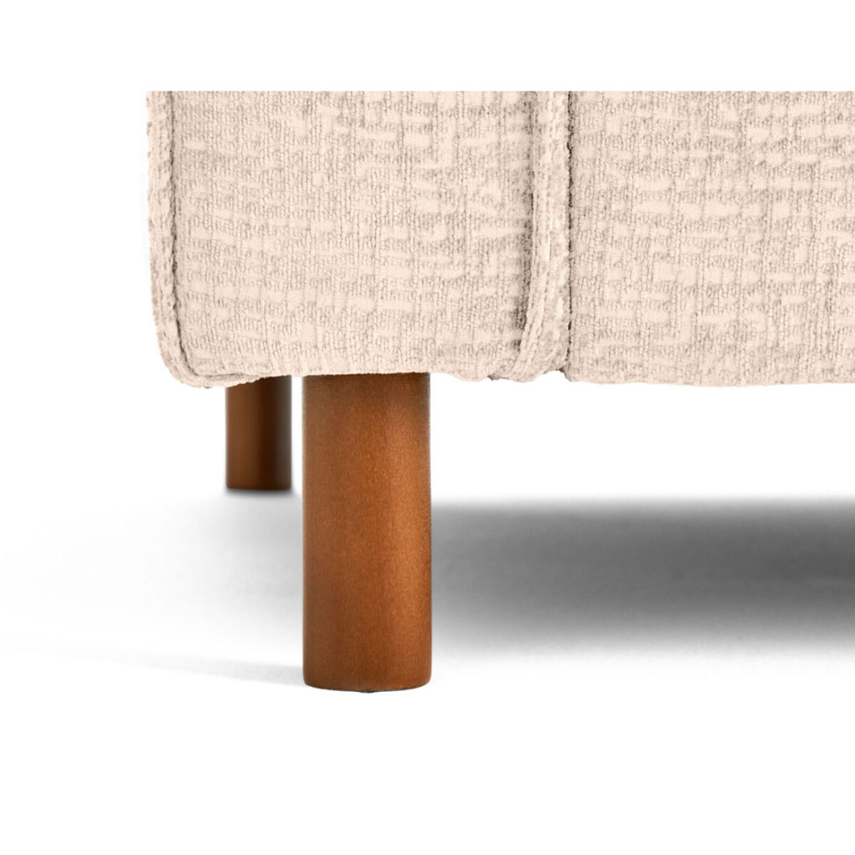 Jake - pouf en tissu velours relief - pieds en bois foncé - Beige