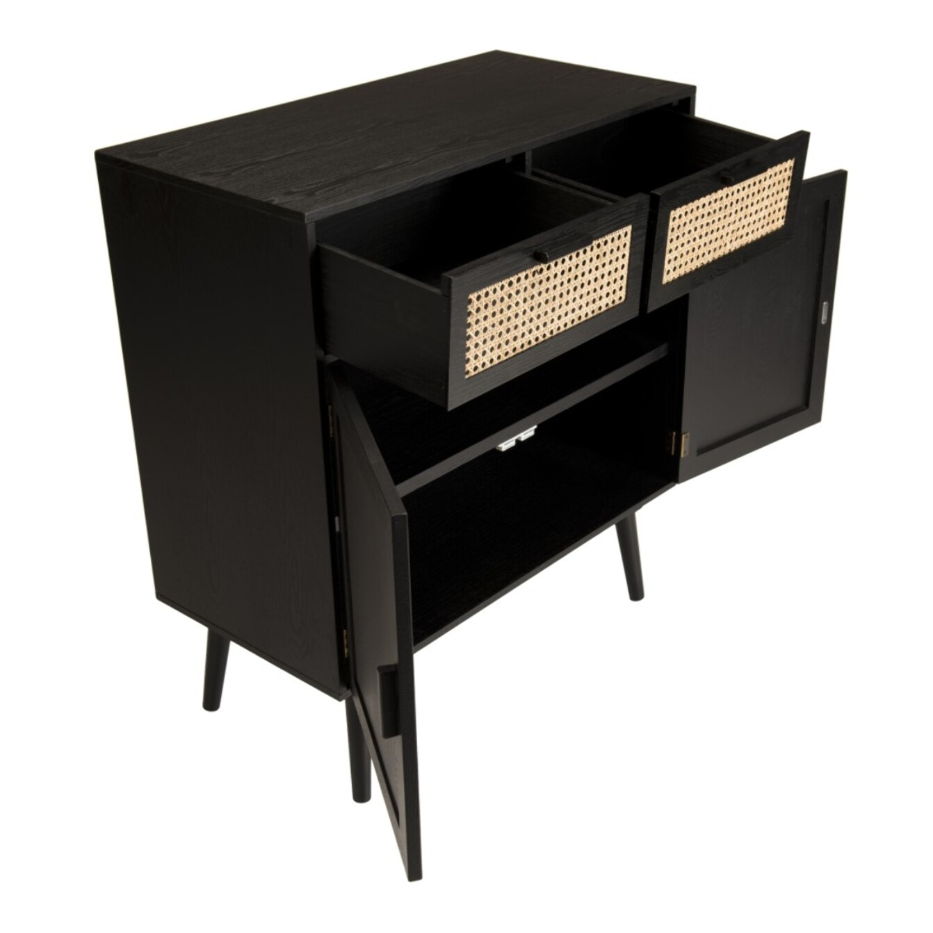 ANGELO - Buffet bois noir 2 tiroirs cannage 2 portes