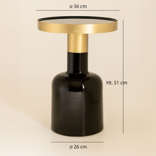 Meuble d'appoint rond en métal émaillé noir et doré PAMONA