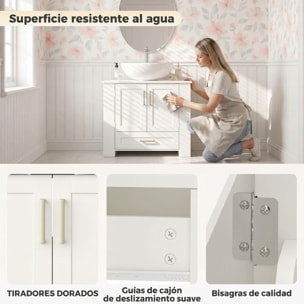 HOMCOM Mueble Bajo Lavabo, Mueble de Baño con Estantes en la Puerta, Portarrollos, Cajón, Compartimentos Abiertos, para Lavabo sin Pedestal, 80x30x62 cm, Blanco