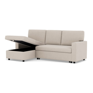 Meiya - canapé d'angle réversible 4 places convertible avec coffre en tissu - Beige