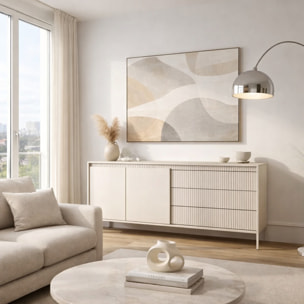 Madia Credenza 2 Ante 3 Cassetti Push To Open Con Ripiani E Vani Mobile Soggiorno Design Moderno Con Piedini In Metallo 187.1 x 81.4 x 39.5 Cm Cashmere