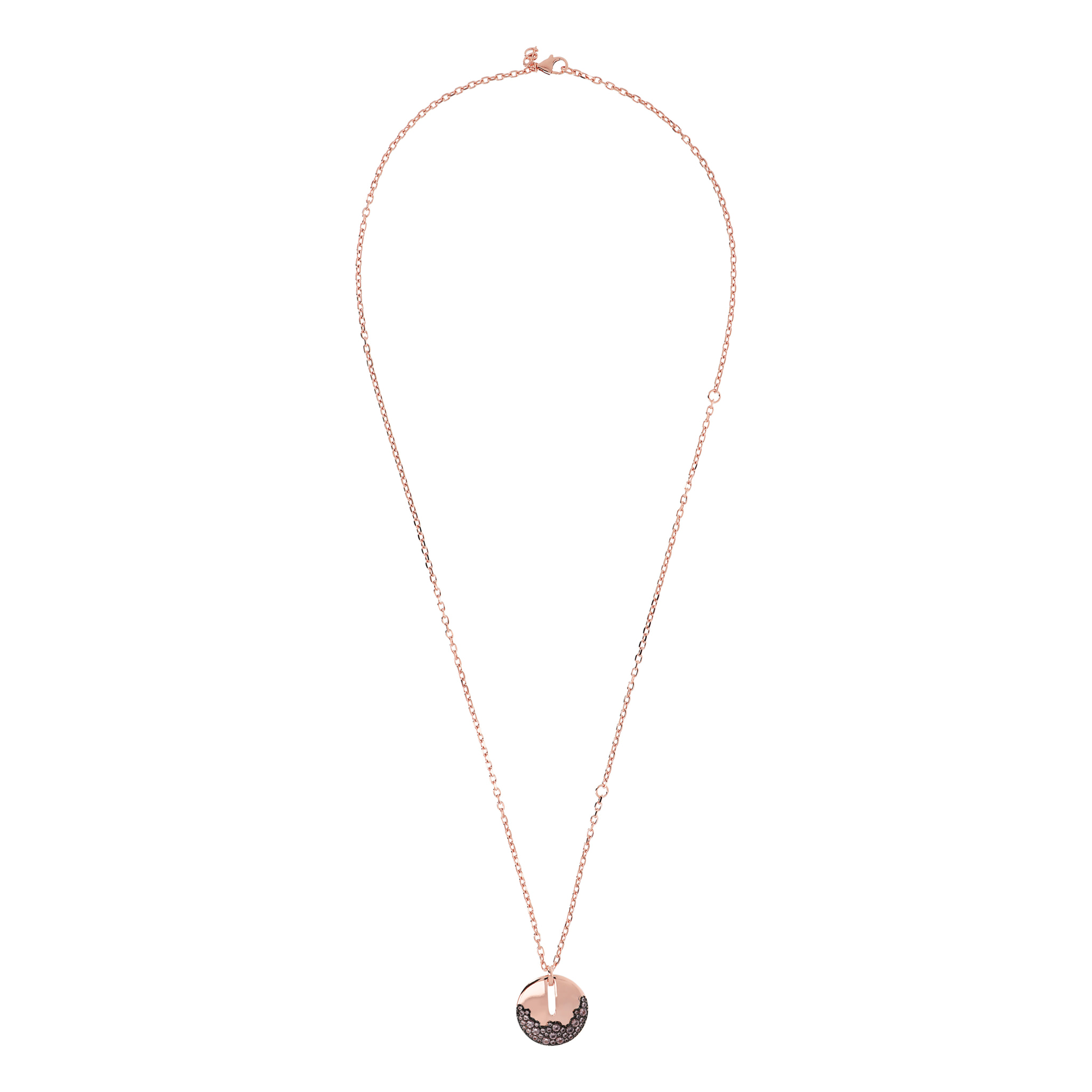 Collana con Pendente Tondo e Dettaglio Pavé in Cubic Zirconia Rosa Placcata Oro Rosa 18kt