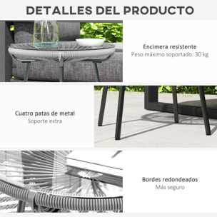 Mesa de Jardín de Ratán Sintético Mesa de Centro Redonda para Exteriores con Tablero de Vidrio Templado y Patas de Metal para Patio Balcón Ø50x50 cm Gris