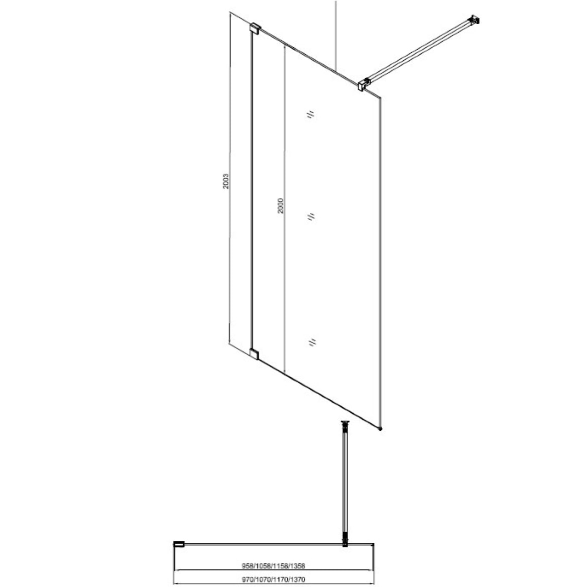 Set Walk-in Paroi de douche fixe à l'italienne 117x200 cm, Verre fumé. Noir (WI120KS-SET)