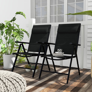 Lot de 2 chaises de jardin pliantes avec accoudoirs alu teslin rembourré déperlant noir