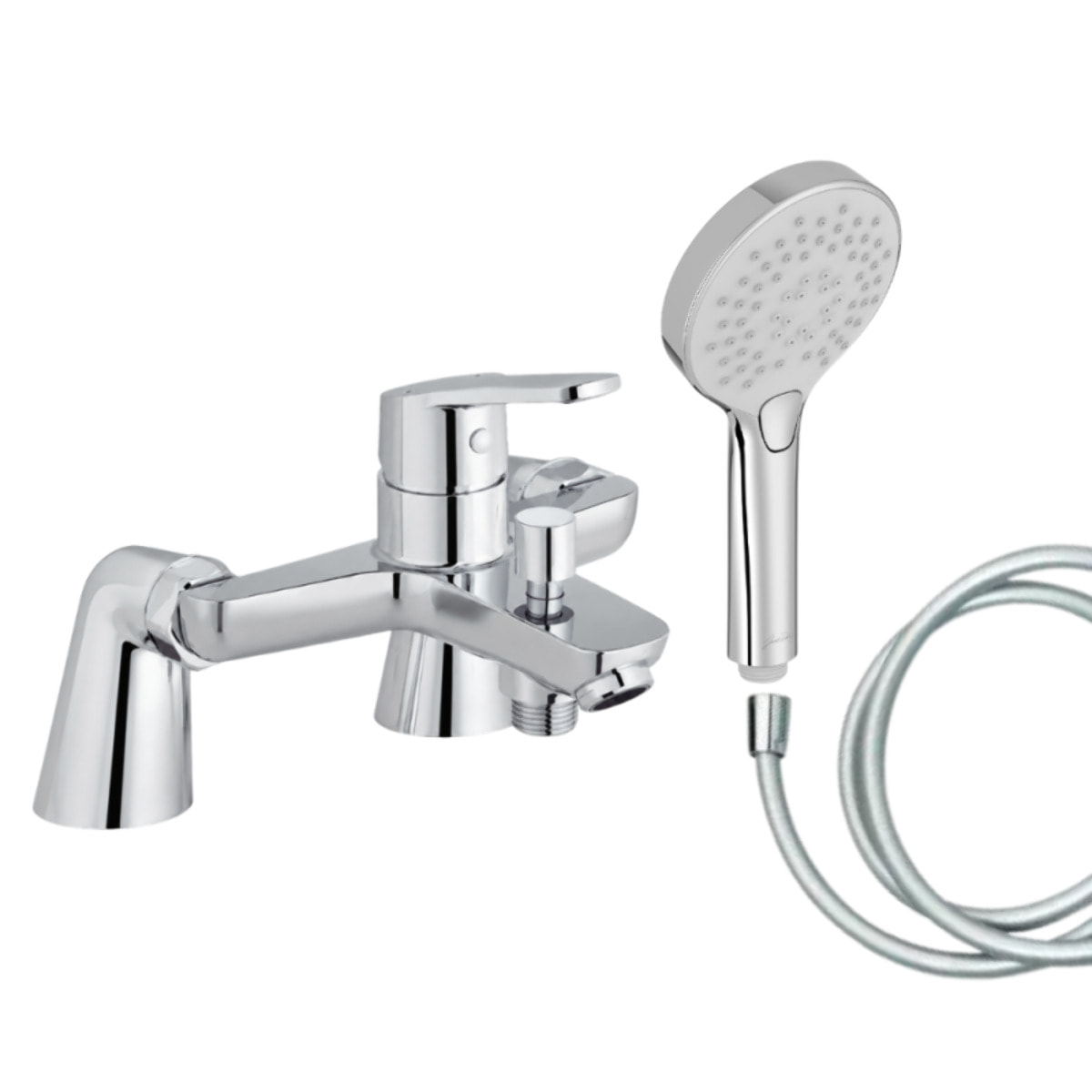 Mitigeur baignoire Aimé + pommeau de douche Metro + flexible de douche lisse + colonnettes
