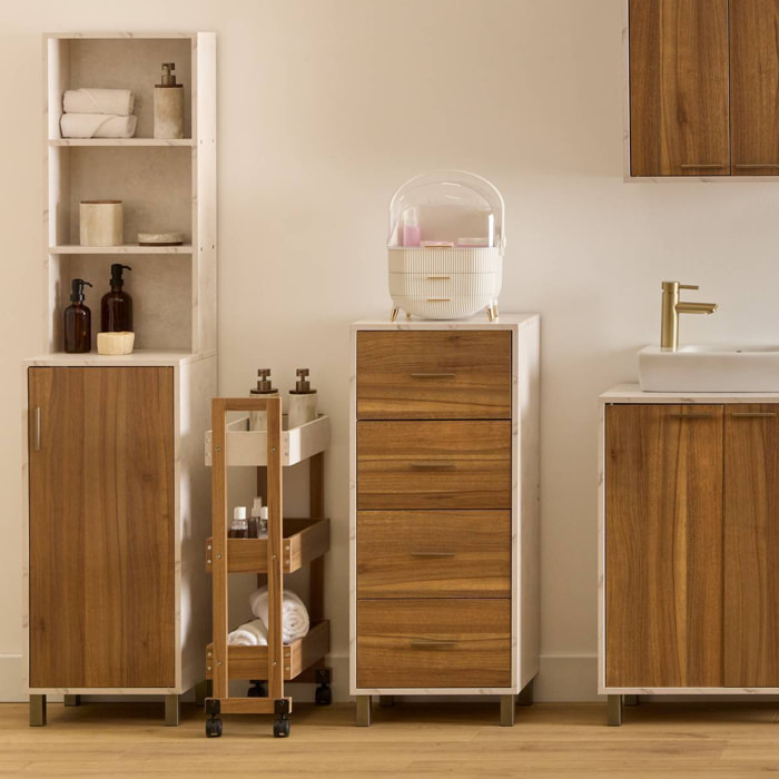 Desserte 3 niveaux Come L20cm bois et effet marbre