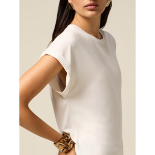 Oltre - Camiseta de punto jersey de mezcla de modal - Blanco