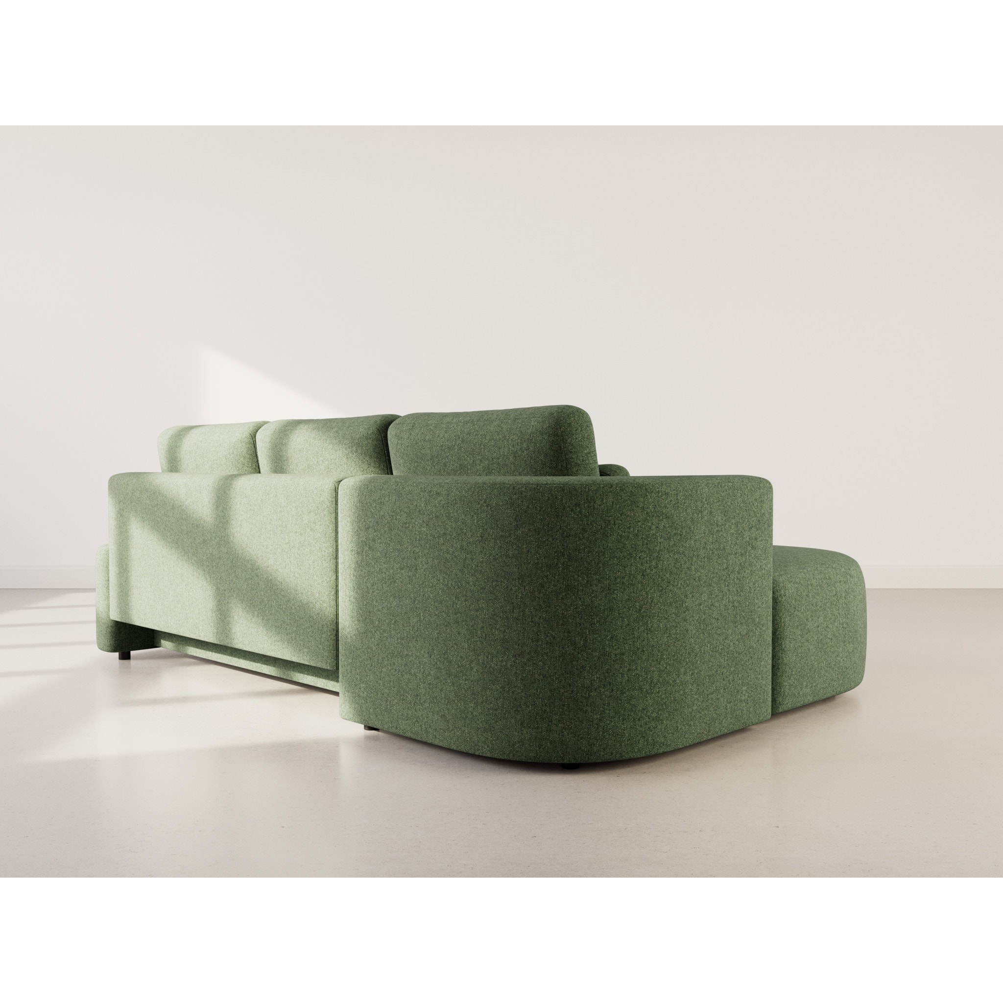 Mahina - canapé d'angle gauche 4 places convertible avec coffre en tissu texturé - Vert