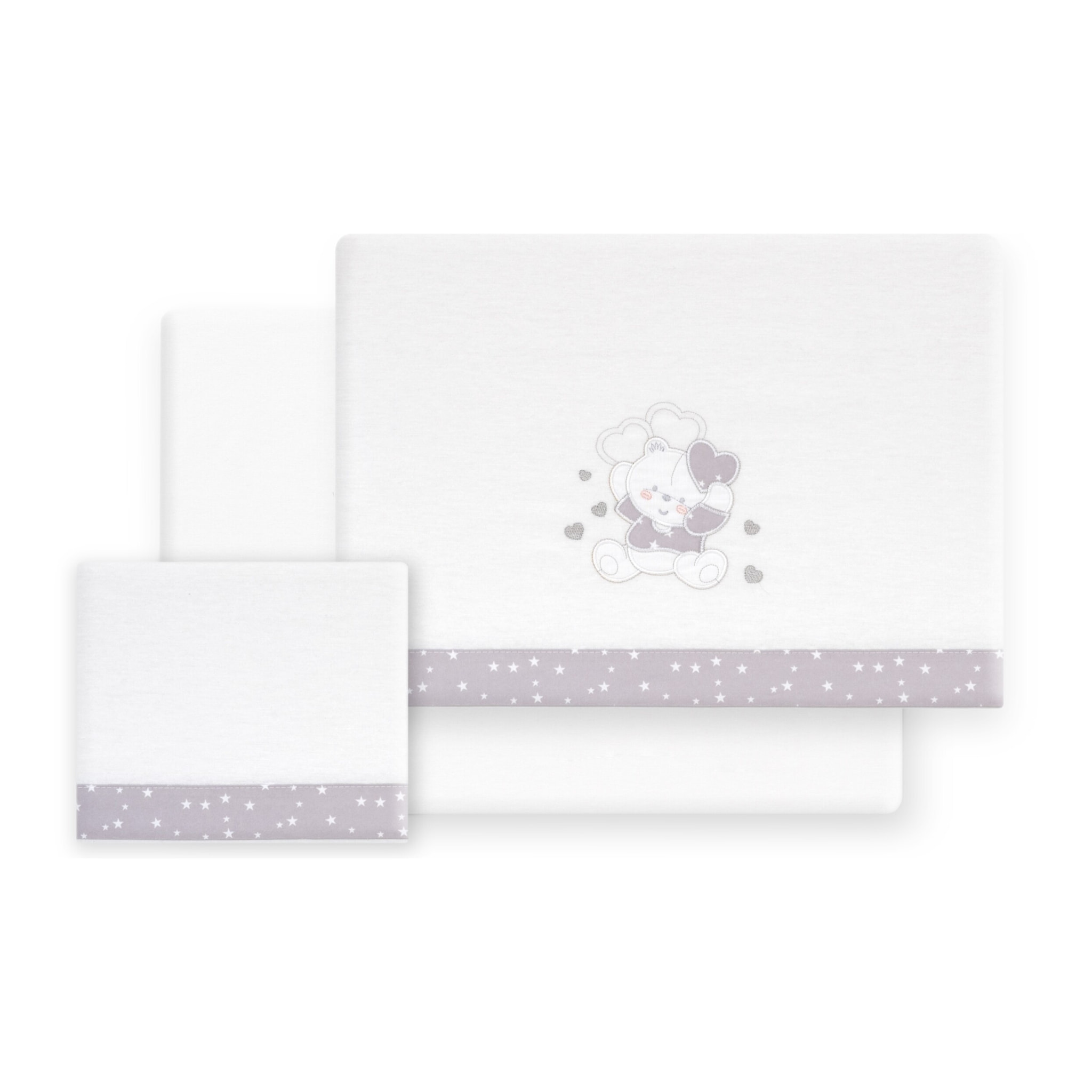 Triptico Coche Franela D. Algodon Oso Corazones Bco/Gris