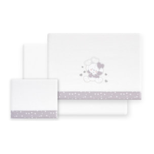 Triptico Coche Franela D. Algodon Oso Corazones Bco/Gris