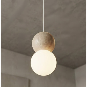 Lampada a sospensione LOOP in acciaio bianco opaco e legno