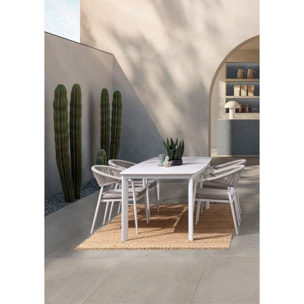 Tavolo fisso ALCORA in pietra naturale e struttura in alluminio bianca 180x90 cm