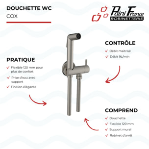 Douchette WC PAINI Cox ronde + Support + Flexible inox brossé