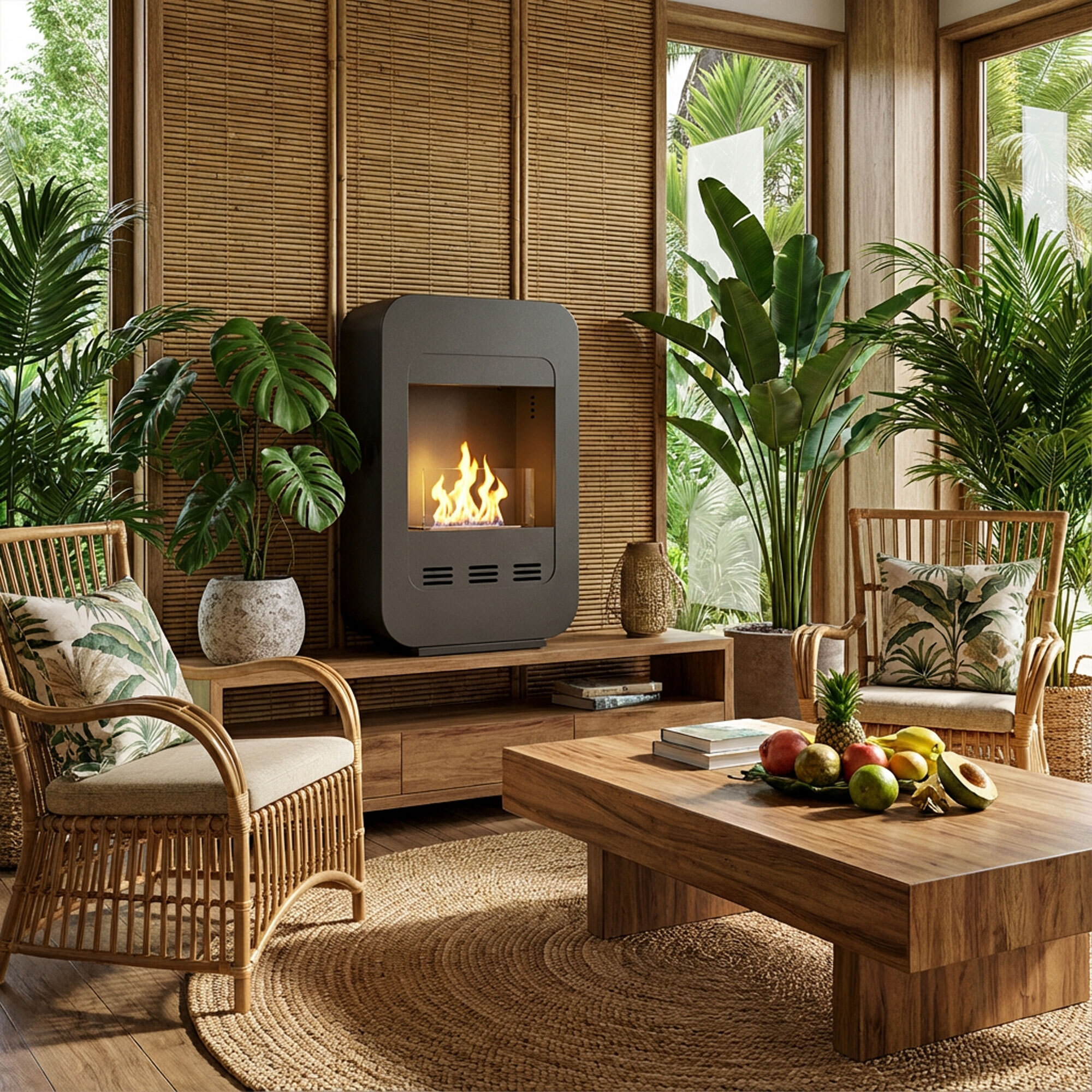 Livia - Camino a Bioetanolo da Pavimento 46x80x25 cm con Bruciatore 1,5 Litri Nero