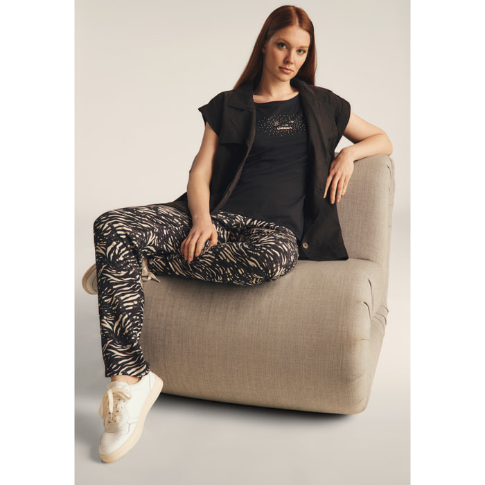 Pantaloni regular fit in viscosa animalier con gamba dritta