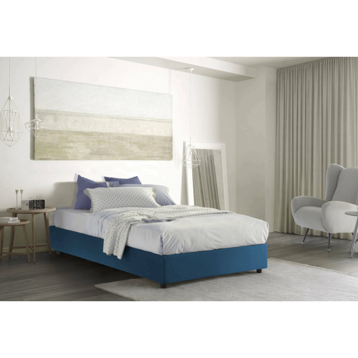 Letto piazza e mezza Chiara, Letto contenitore con rivestimento in tessuto, 100% Made in Italy, Apertura frontale, con materasso Cm 120x190 incluso, Blu