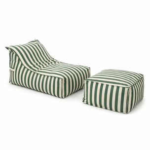 BOLOGNE Ensemble de poufs d’extérieur rayés vert déperlant