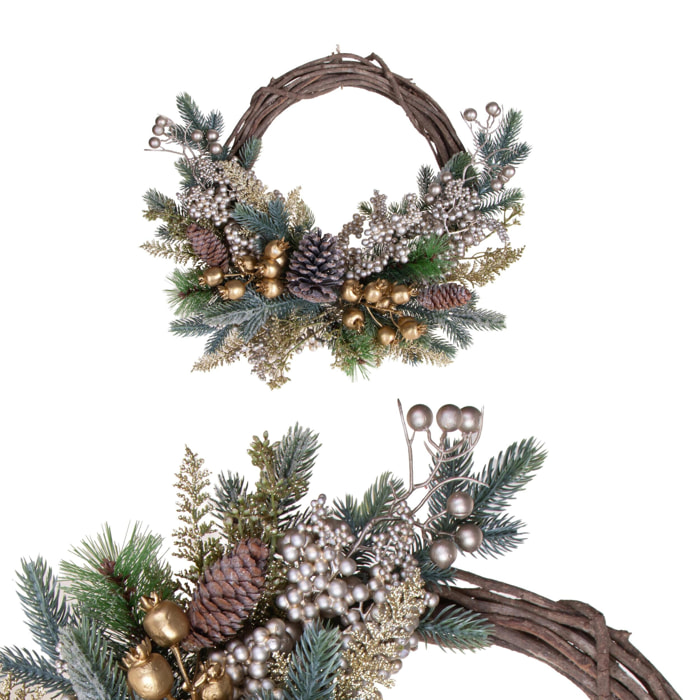 Corona dm willow abete ilex e pigne - Pezzi 1 - ORO - Bianchi Dino SpA