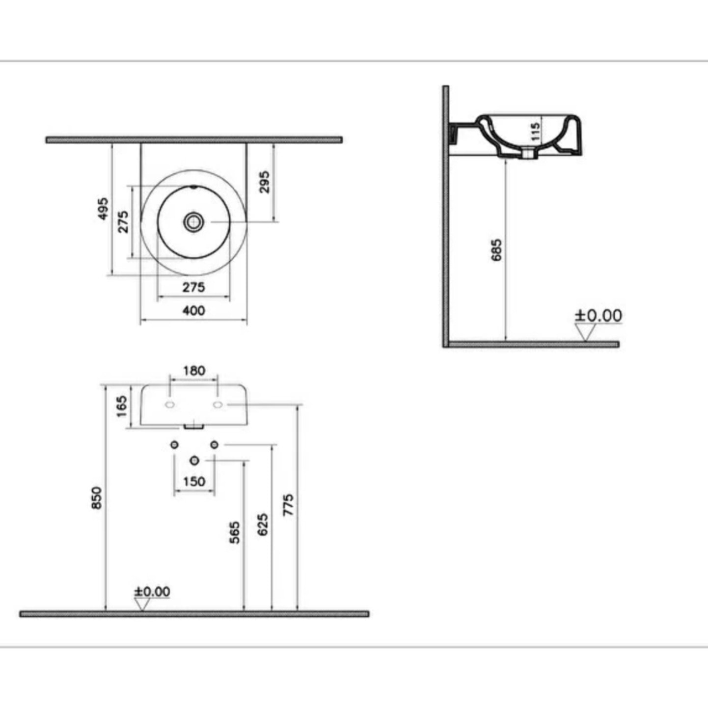 Lavabo VITRA Liquid 40 cm sans trou et avec trop-plein