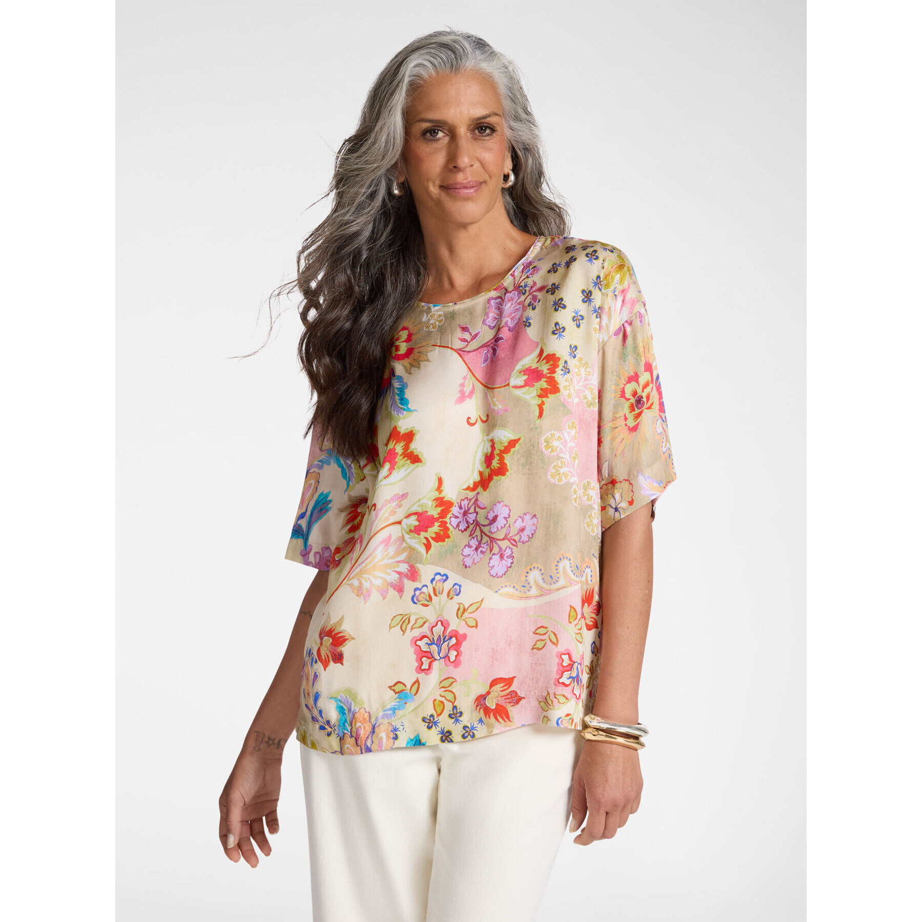 Elena Mirò - Blusa estampada en sarga de viscosa - Rojo