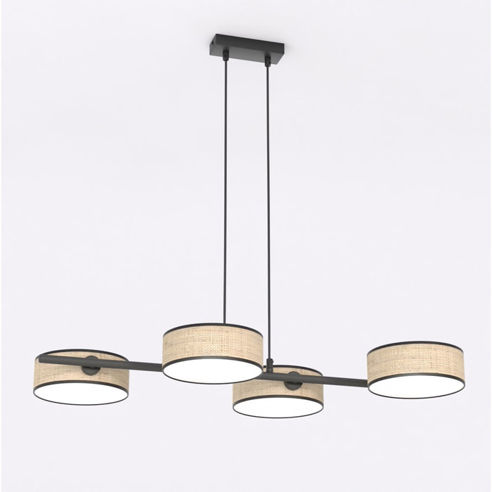 Lampada a sospensione DRUMZ in acciaio nero e rattan