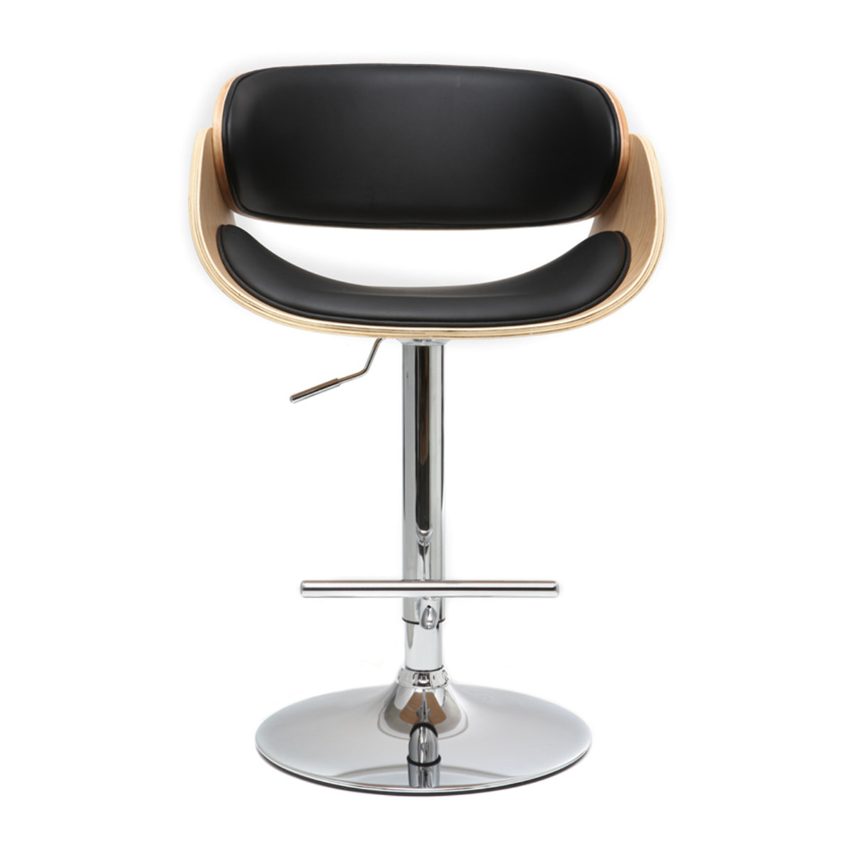 Tabouret de bar design réglable noir et bois clair BENT